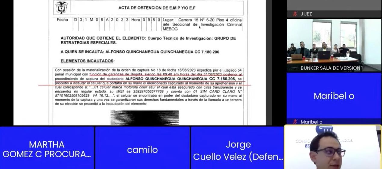 Aspecto de la audiencia virtual contra los policías este viernes.