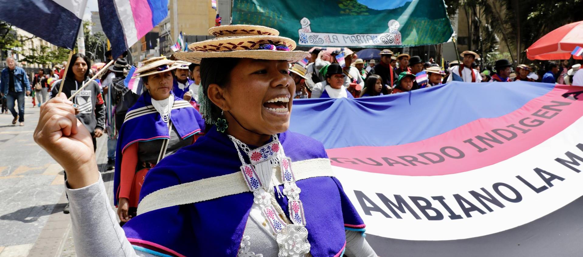 Manifestantes en Bogotá.