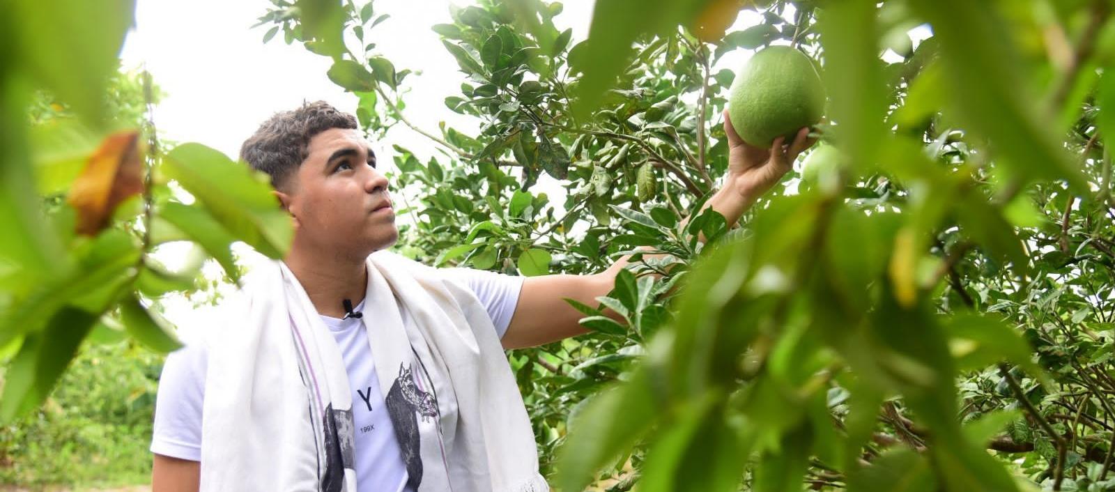 Jhon Escobar en su ‘Huerta autosostenible adaptada al trópico Caribe’.