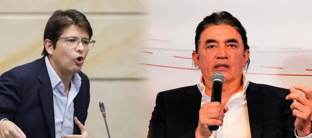 El senador Miguel Uribe y el candidato a la Alcaldía de Bogotá, Gustavo Bolívar.