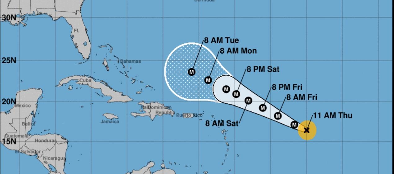 Huracán 'Lee' en su probable trayectoria por el Océano Atlántico. 