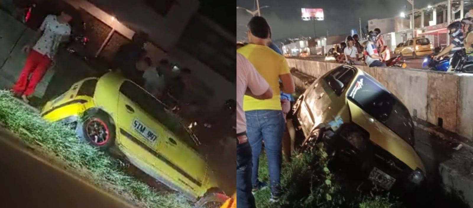 Taxi atrapado en una cuneta de la Circunvalar.