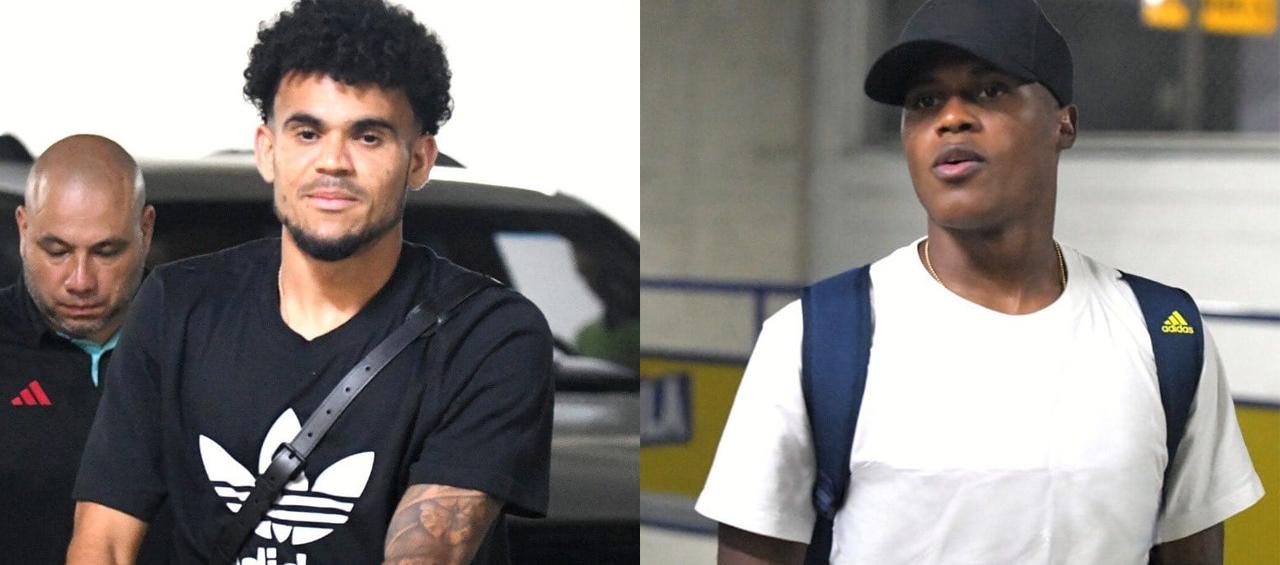 Luis Díaz y Jhon Arias a su arribo al sitio de concentración de la Selección Colombia.