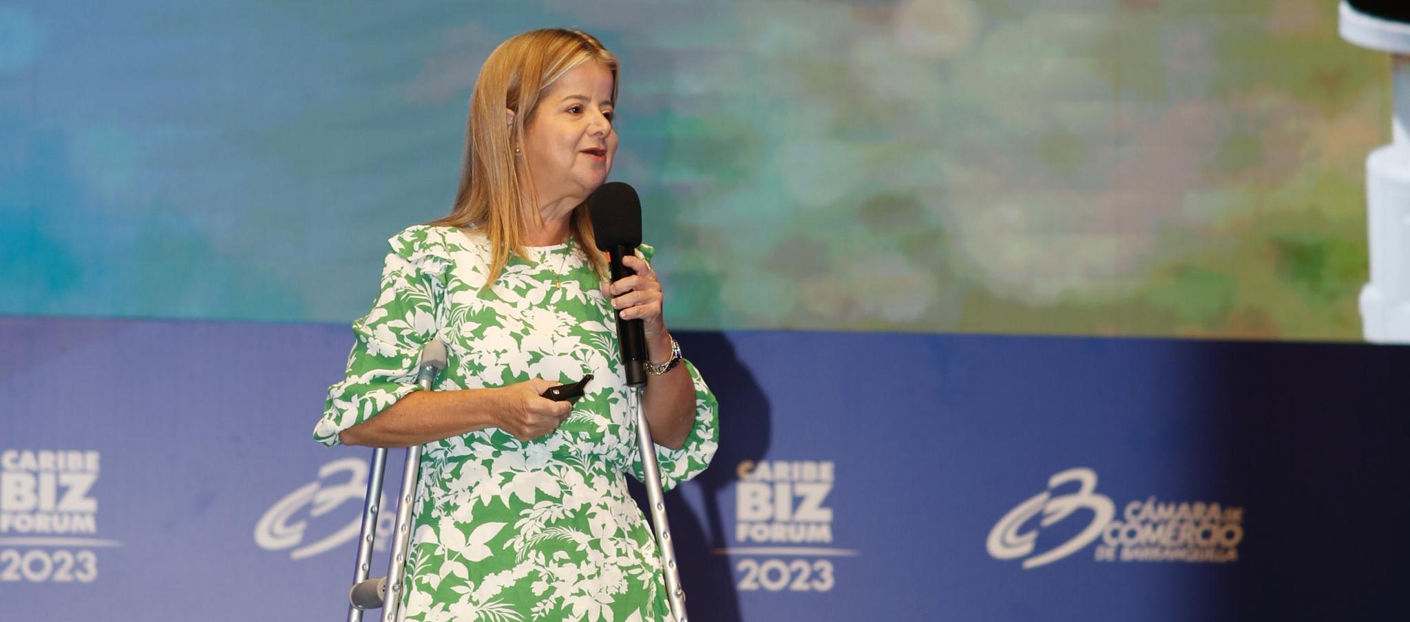 La Gobernadora del Atlántico Elsa Noguera durante su intervención en el foro Caribe Biz.