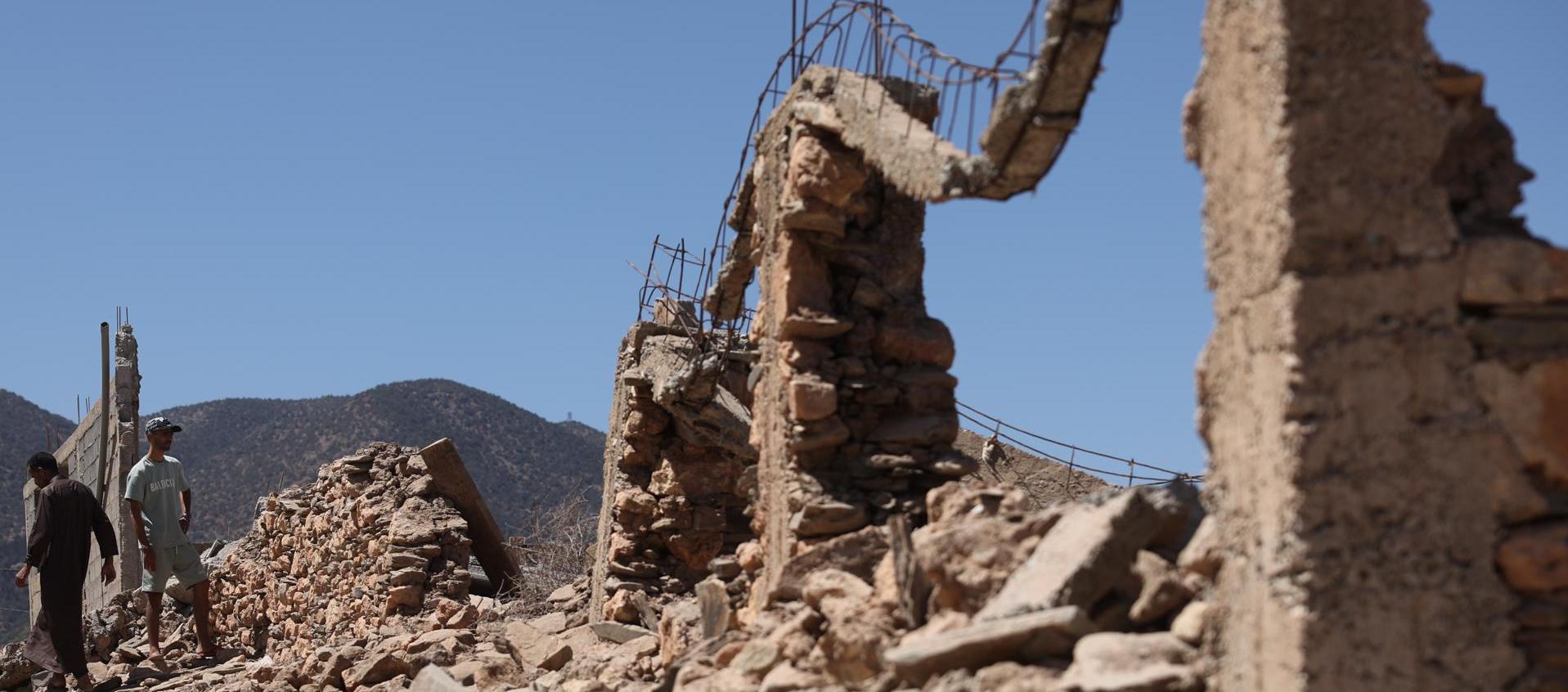Edificios destruidos en la aldea de Tafeghaghte, Marruecos.