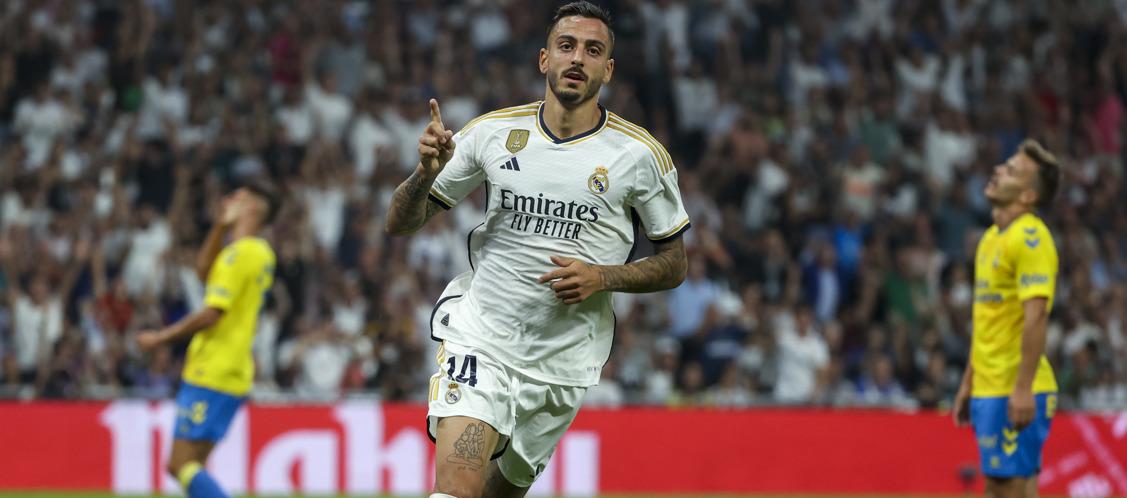 Joselu marcó, de cabeza, el segundo gol del Real Madrid.