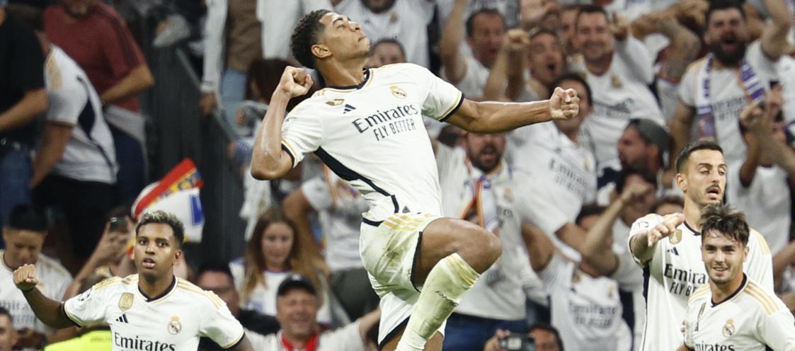 El festejo de Jude Bellingham tras marcar en la última jugada del partido. 