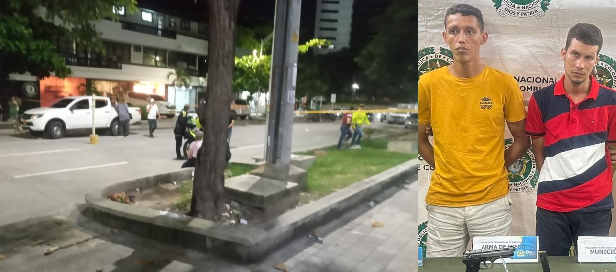 Lugar de los hechos y alias 'Churry' y alias 'Vincha', los dos presuntos delincuentes heridos.