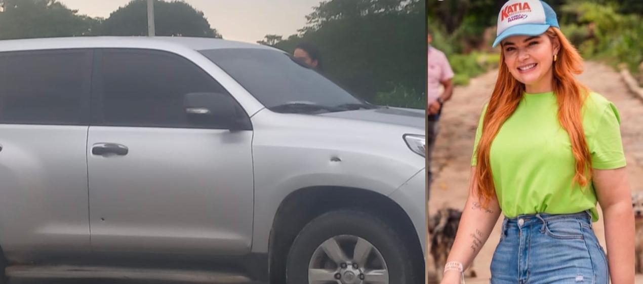 La camioneta de la candidata Katia Ospino tras ser impactada a bala. 