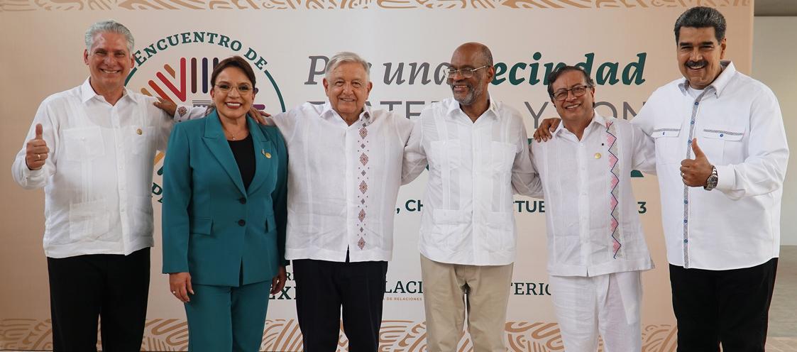 Miguel Díaz-Canel, Xiomara Castro, Andrés Manuel López Obrador, Ariel Henry, Gustavo Petro y Nicolás Maduro.
