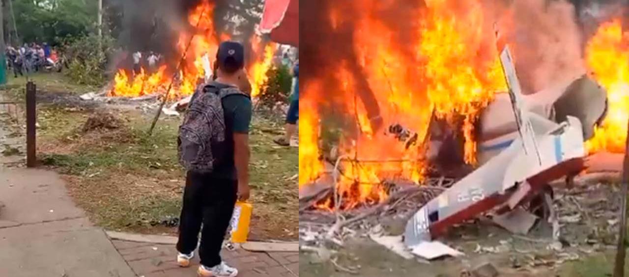 Momento en el que la avioneta cayó en el centro de Cali.