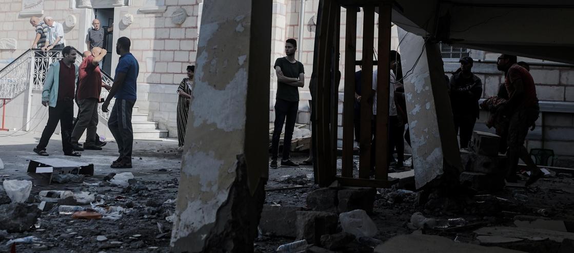 La iglesia ortodoxa de San Porfirio en la Franja de Gaza después del ataque.