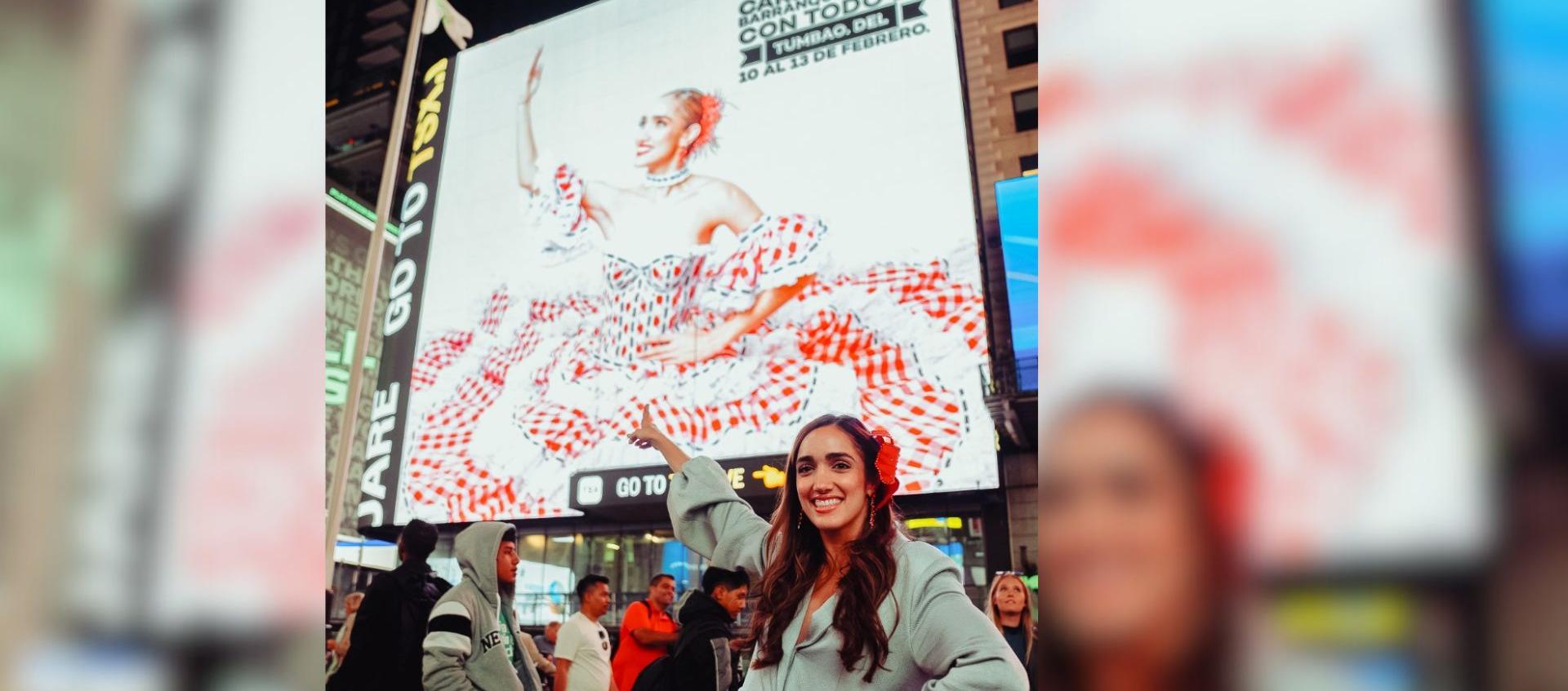 Melissa Cure Villa, la Reina del Carnaval de Barranquilla 2024 en el Times Square.