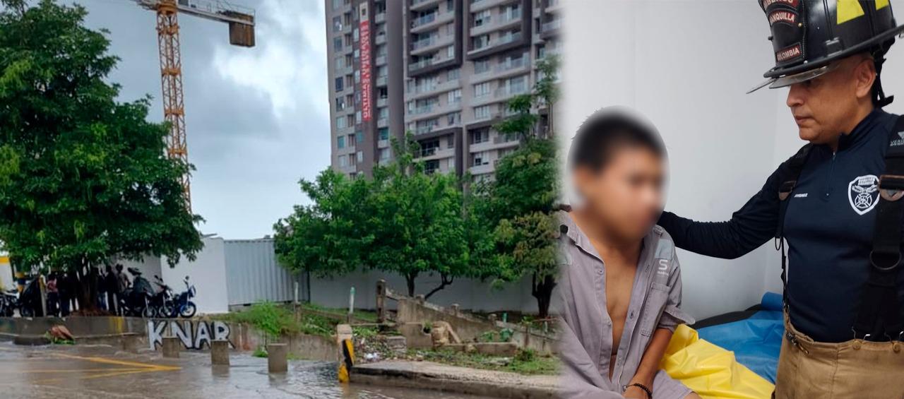 Lugar donde cayó y el menor rescatado.