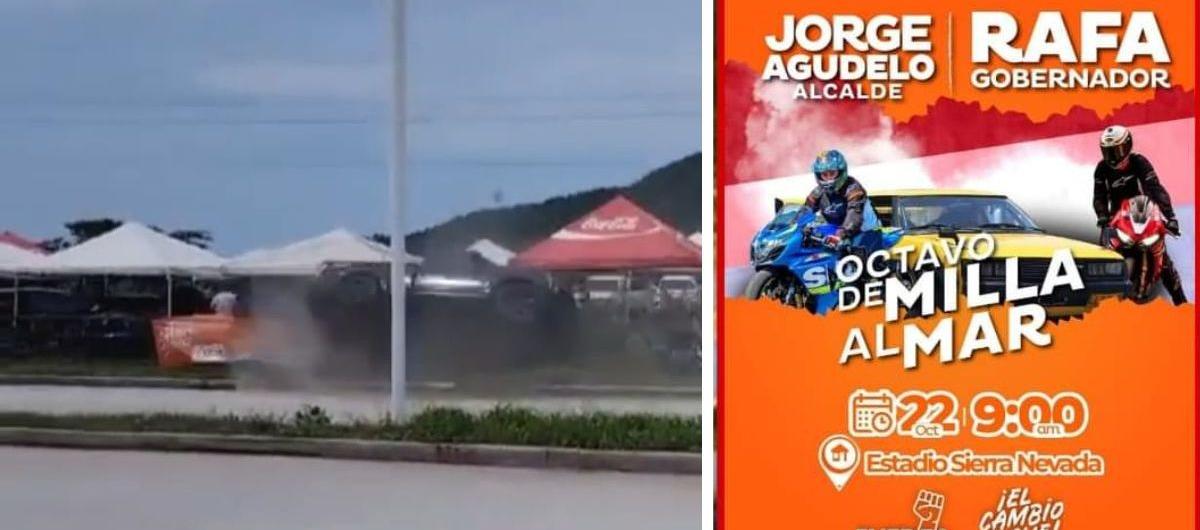 Imágenes del accidente y del afiche del evento.