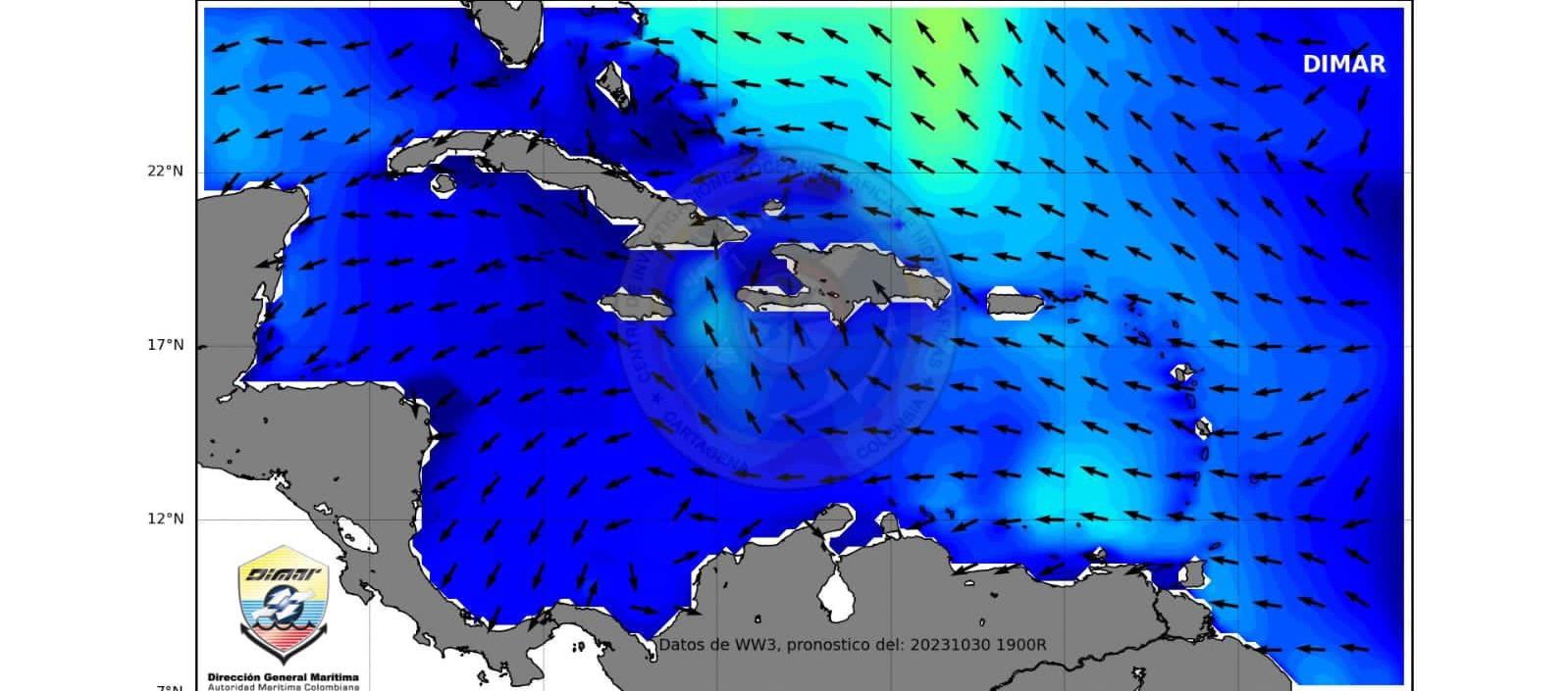 Campo de altura y dirección de las aguas entregado por Dimar.