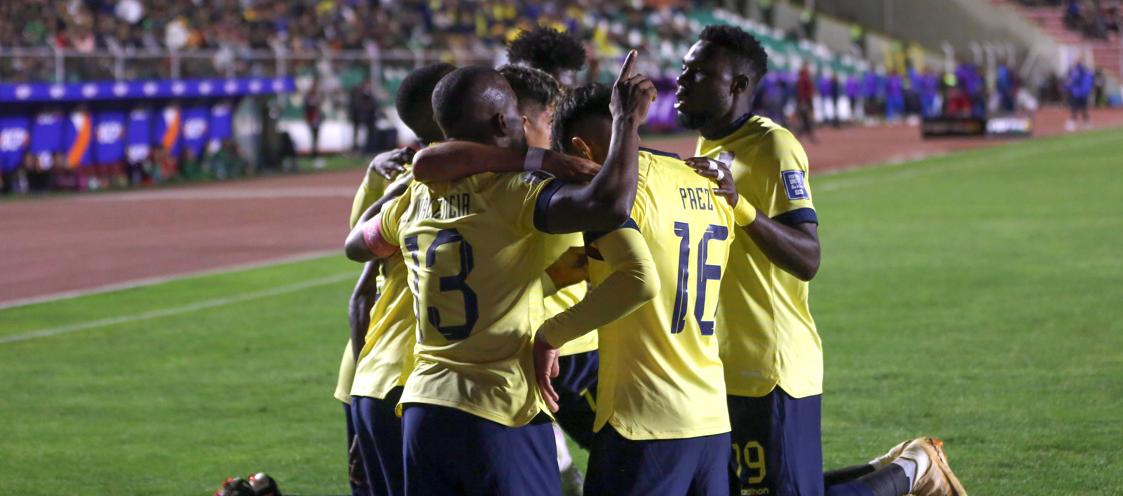 La celebración de los ecuatorianos en el partido contra Bolivia, en La Paz. 