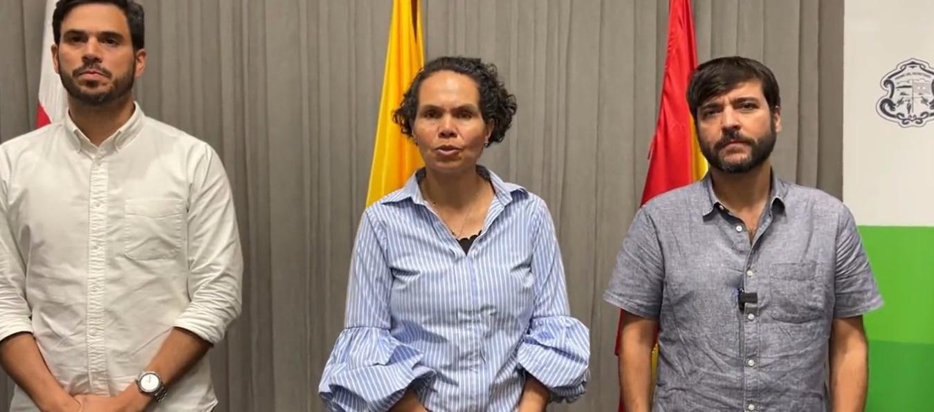 La ministra del Deporte, Astrid Bibiana Rodríguez, el alcalde Jaime Pumarejo y Luis Restrepo, director de Indeportes Atlántico