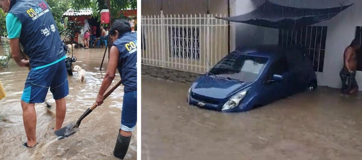 Dos escenas de la emergencia del domingo en Santa Marta tras las intensas lluvias