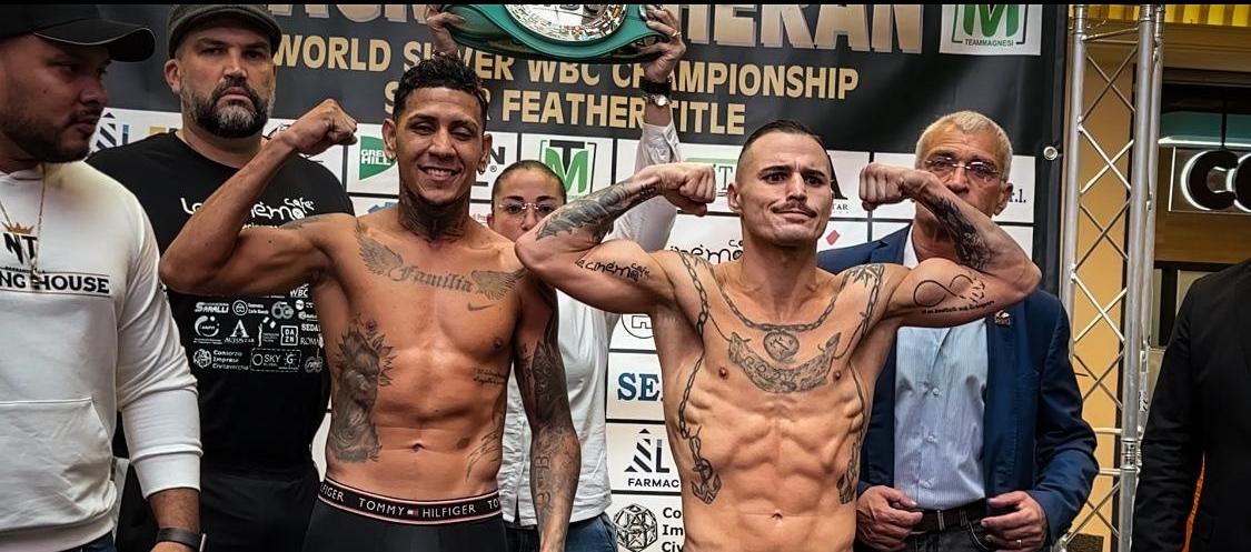 Nike Therán y Michael Magnesi luego del pesaje oficial. 