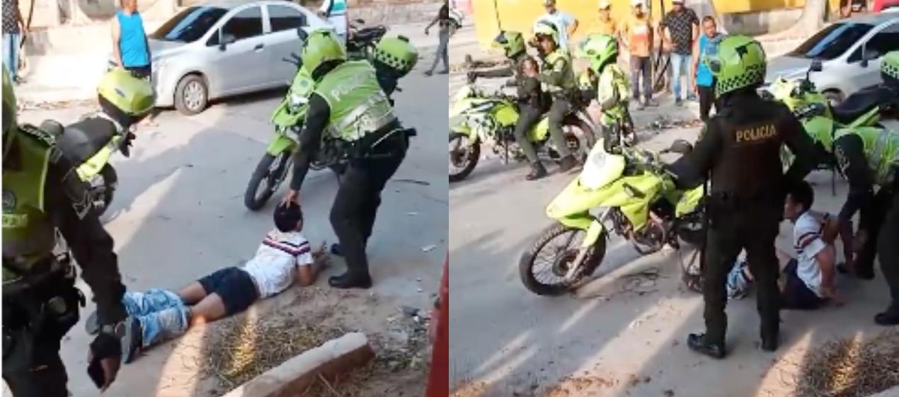 Momento en que el presunto agresor es capturado por la Policía. 