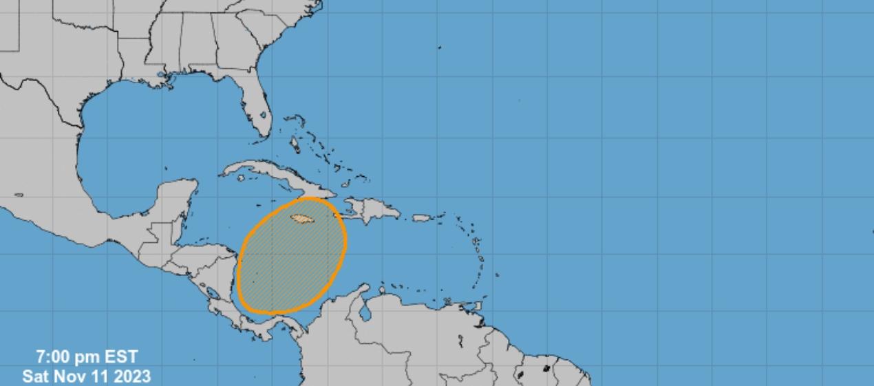 Zona naranja donde se formará el sistema de baja presión, incluyendo a San Andrés y Providencia.