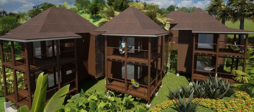 Los bungalows que construye el Hotel Explore Caño Dulce.