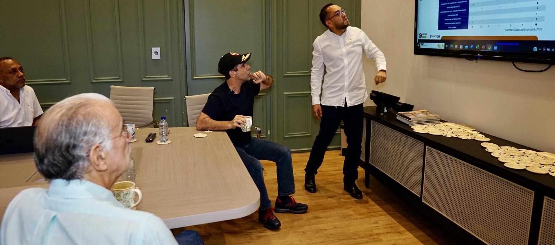 Imagen de la reunión de Alex Char y Eduardo Verano con el rector Danilo Hernández.