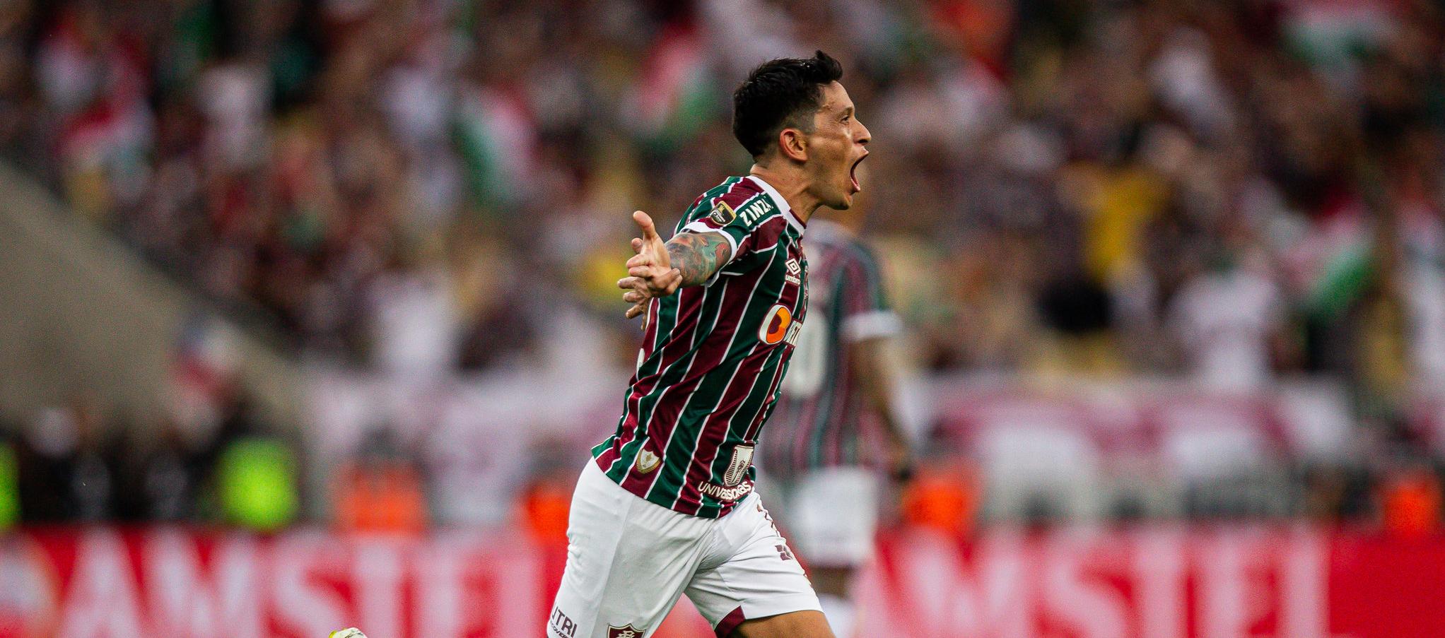 Germán Cano, celebra el gol en el primer tiempo.