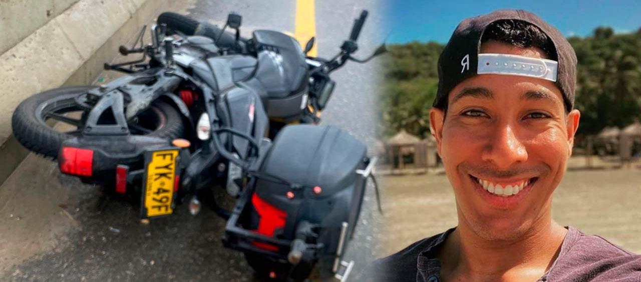 Hernán Potes y motocicleta en que se movilizaba.