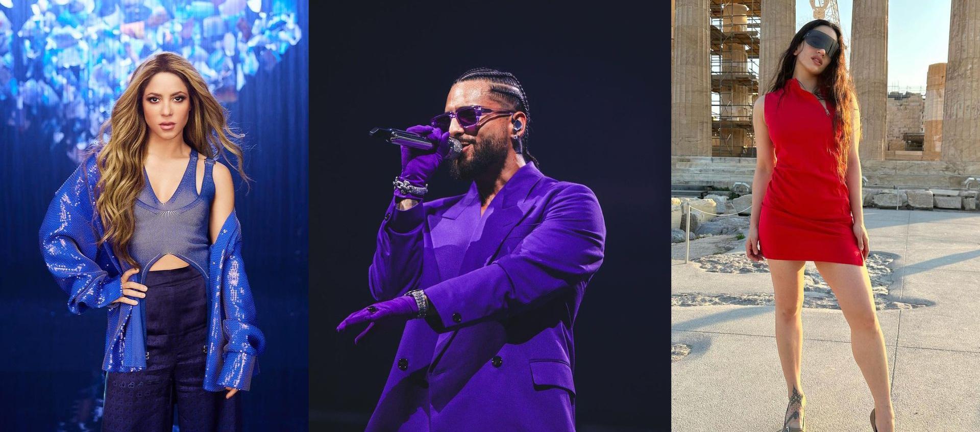 Los cantantes Shakira, Maluma y Rosalía.