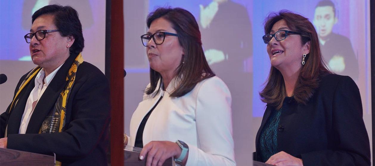 Amelia Pérez Parra, Luz Adriana Camargo y Ángela María Buitrago, las tres aspirantes a Fiscal General en su exposición ante la Corte Suprema.