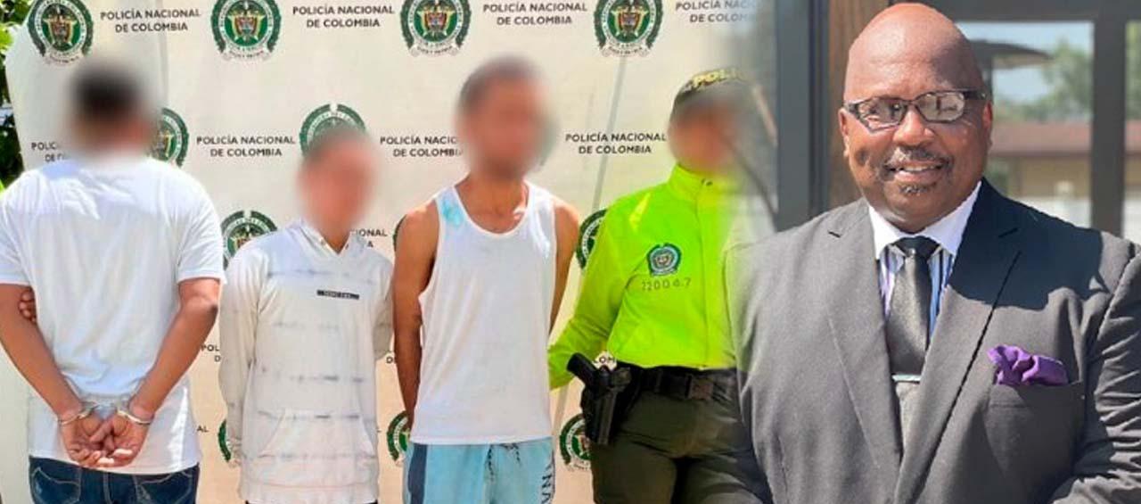 Los tres capturados y Gregory Stewart Owens, asesinado en Cartagena