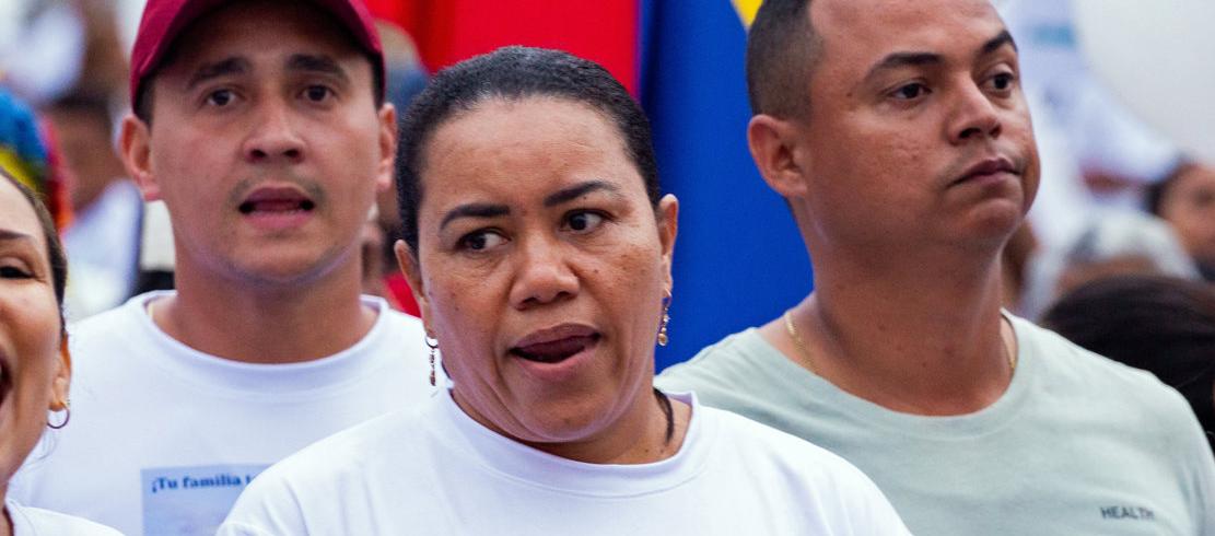 Cilenis Marulanda, madre de Luis Díaz, marchó el miércoles, en Barrancas, para pedir por la libertad de su esposo. 