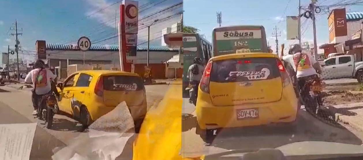 Cobradiario patea un taxi y le destruye retrovisor 