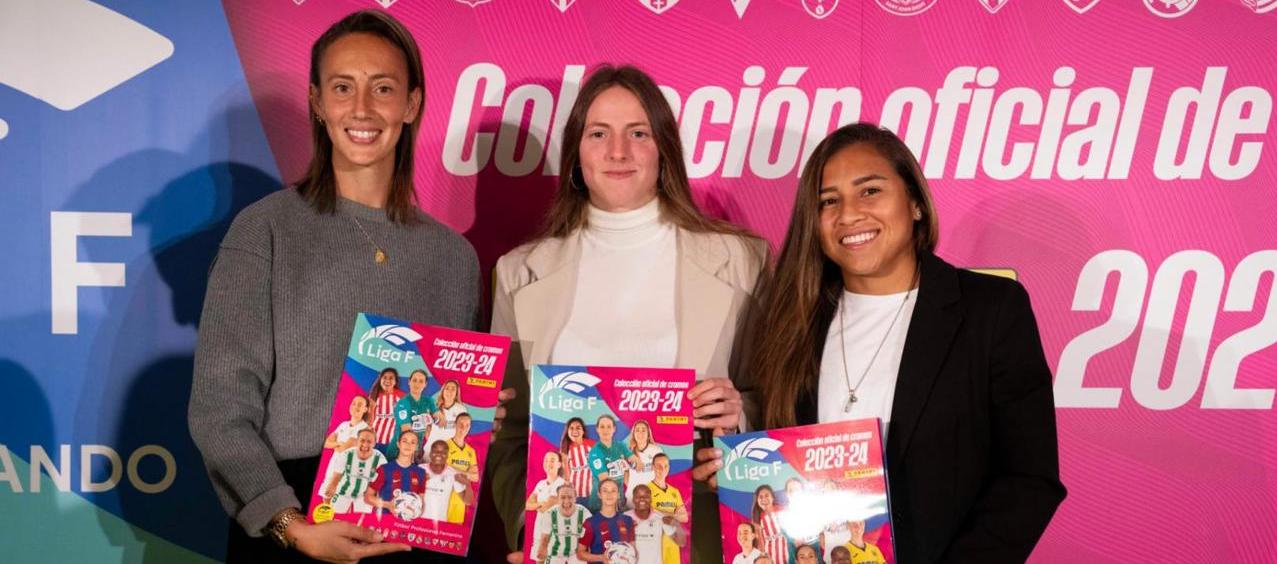 Virginia Torrecilla, Enith Salón y Leicy Santos durante la presentación del álbum de la Liga F.