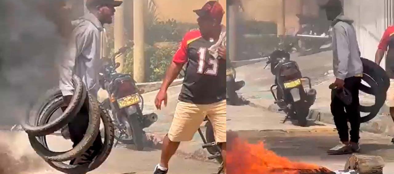 La quema de llantas en las afueras de la Casa de la Juventud de San Antero