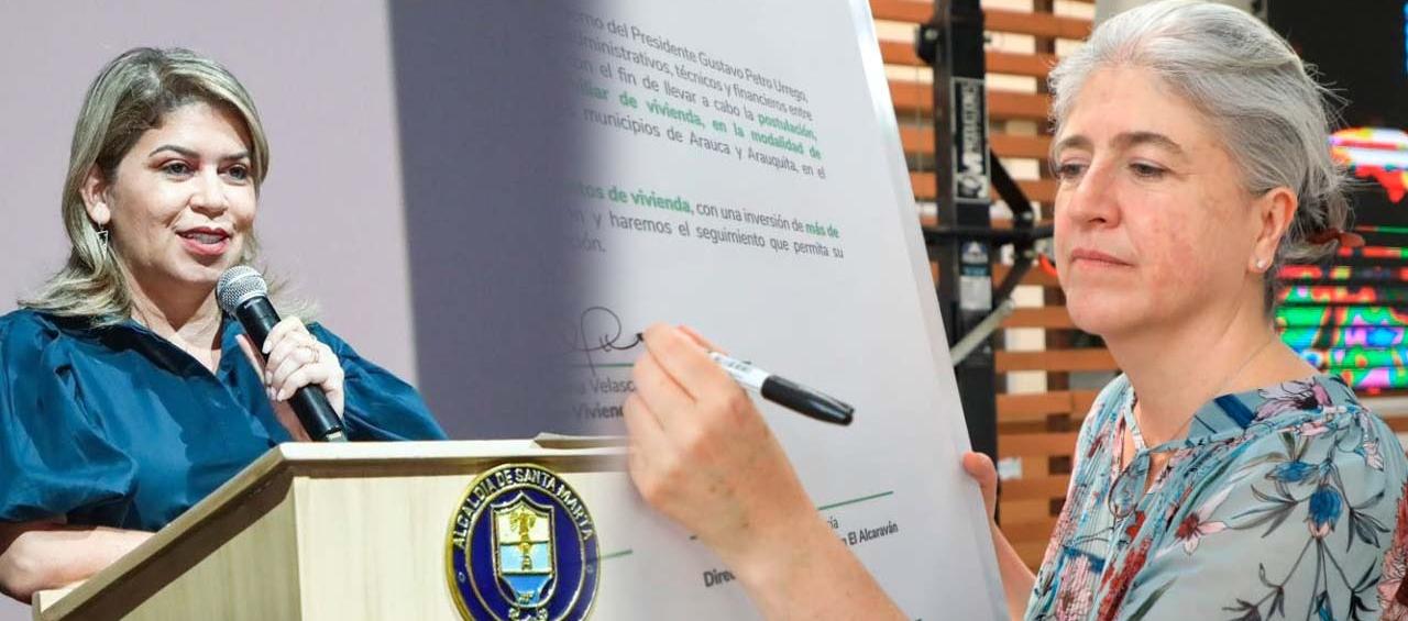 Virna Johnson, alcaldesa de Santa Marta, y Catalina Velasco, ministra de Vivienda. 