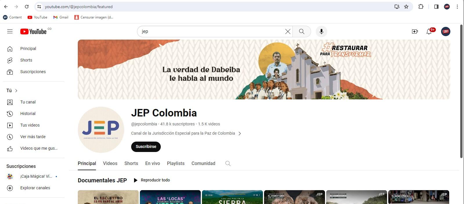 Canal de YouTube de la JEP