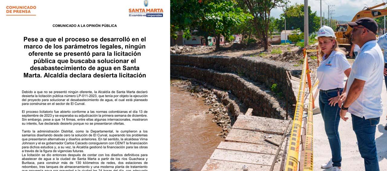 La alcaldesa de Santa Marta, Virna Johnson, y el comunicado emitido sobre la licitación