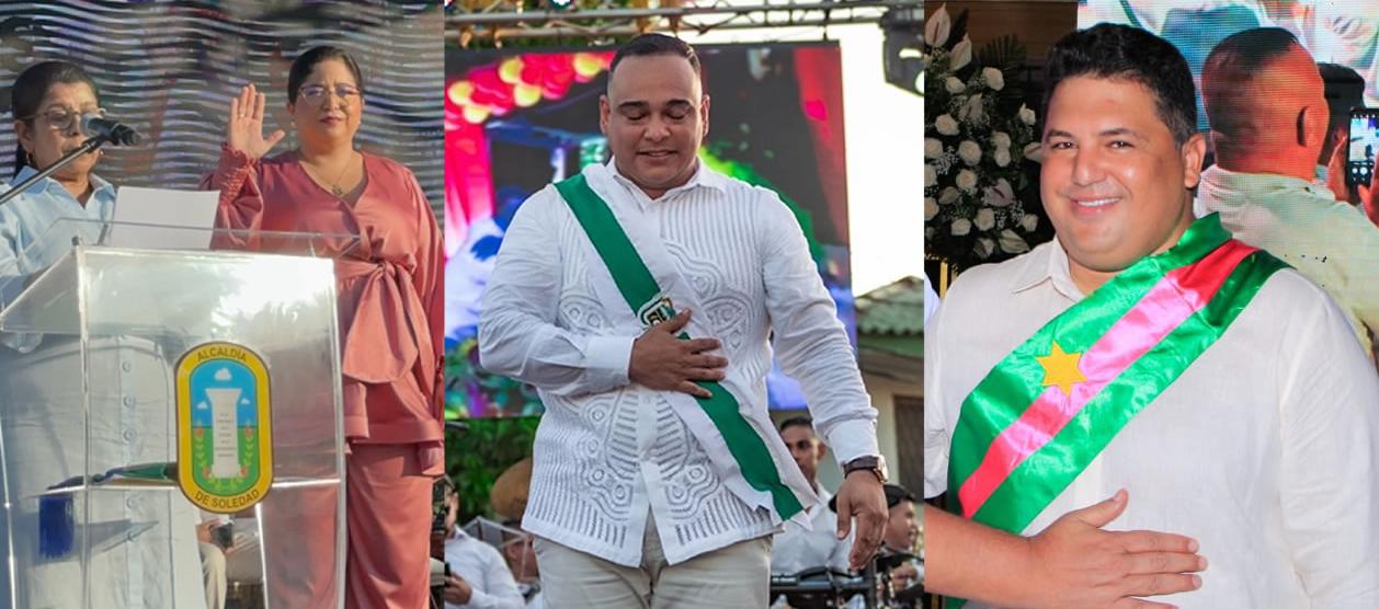 Alcira Sandoval, alcaldesa de Soledad; Fabián Bonett, alcalde de Galapa; y Edinson Palma, de Baranoa. 