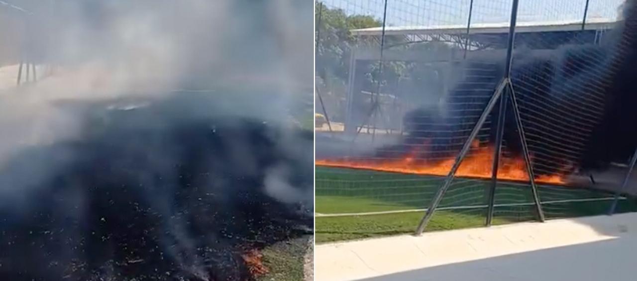 El incendio fue en la cancha que se entregará en el colegio Francisco De Paula Santander.