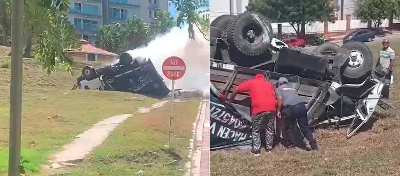 Se volcó camión con material de construcción