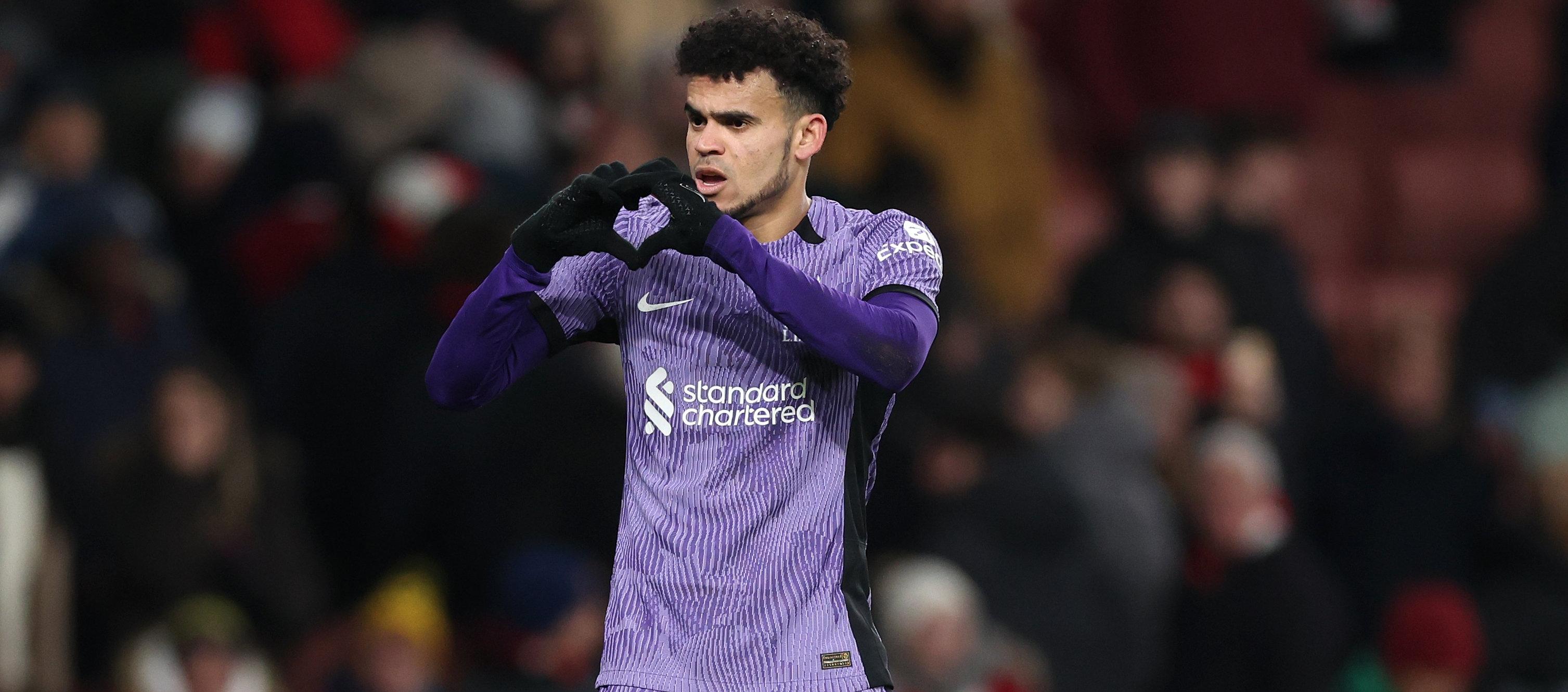 Luis Díaz festeja el gol que le marcó al Arsenal. 