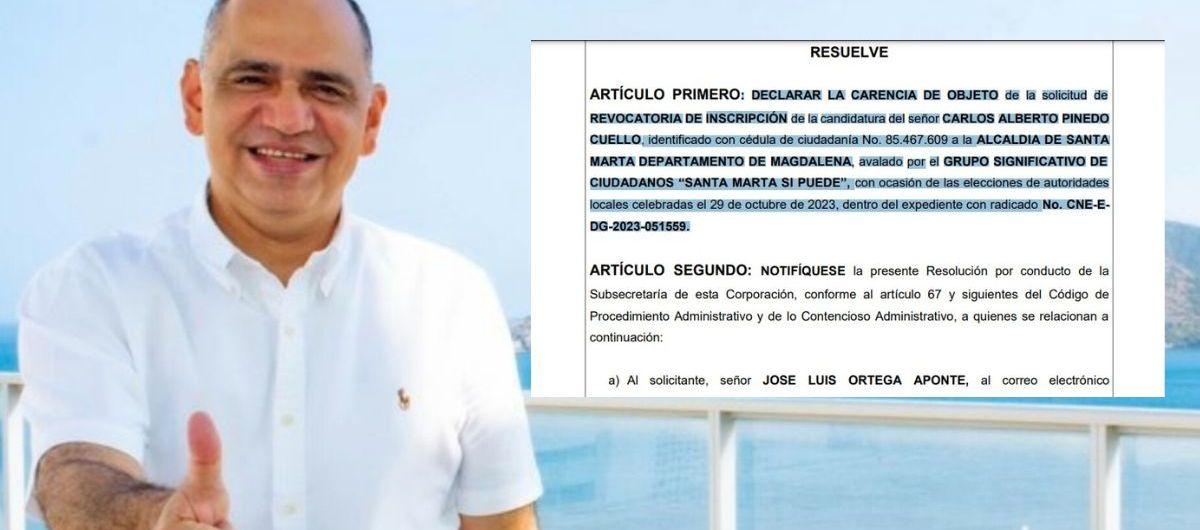 El Alcalde de Santa Marta, Carlos Pinedo, y al resolución.