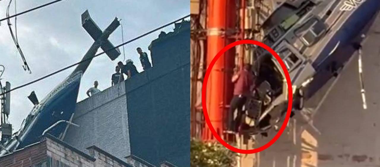 Un tripulante se quería bajar del helicóptero por una antena.