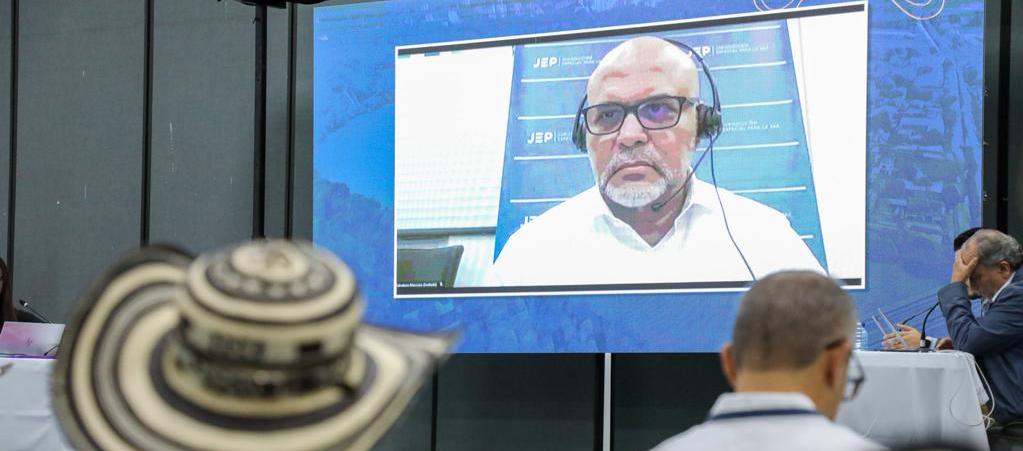 Salvatore Mancuso en una audiencia virtual ante la JEP. 