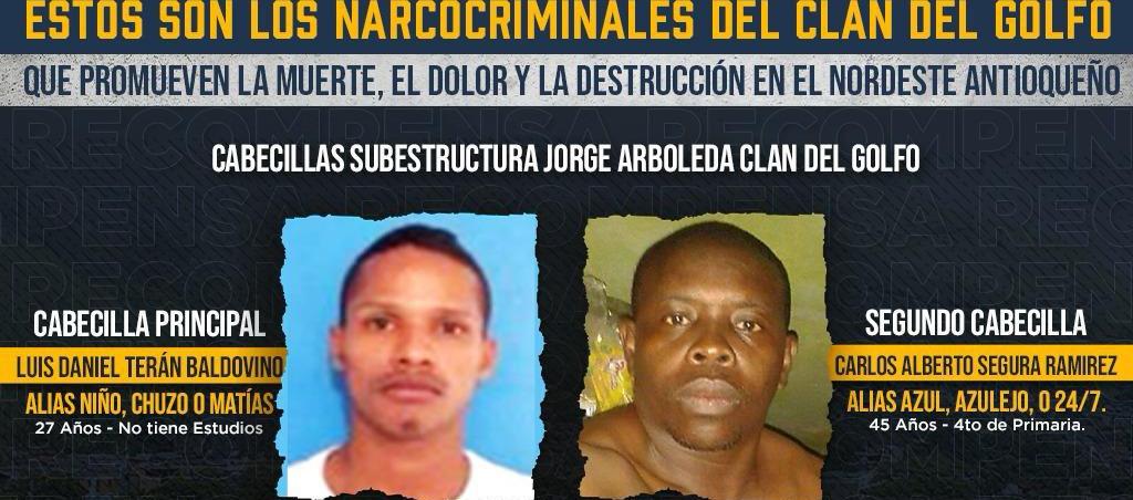 El cartel distribuido por las autoridades para dar con la captura de los cabecillas del 'Clan del Golfo'.