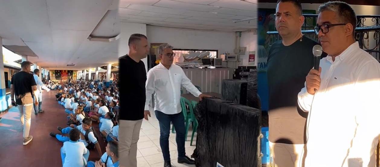 El diputado Harry Canedo durante la entrega con el alcalde de Sabanagrande, Darwin Rosales. 