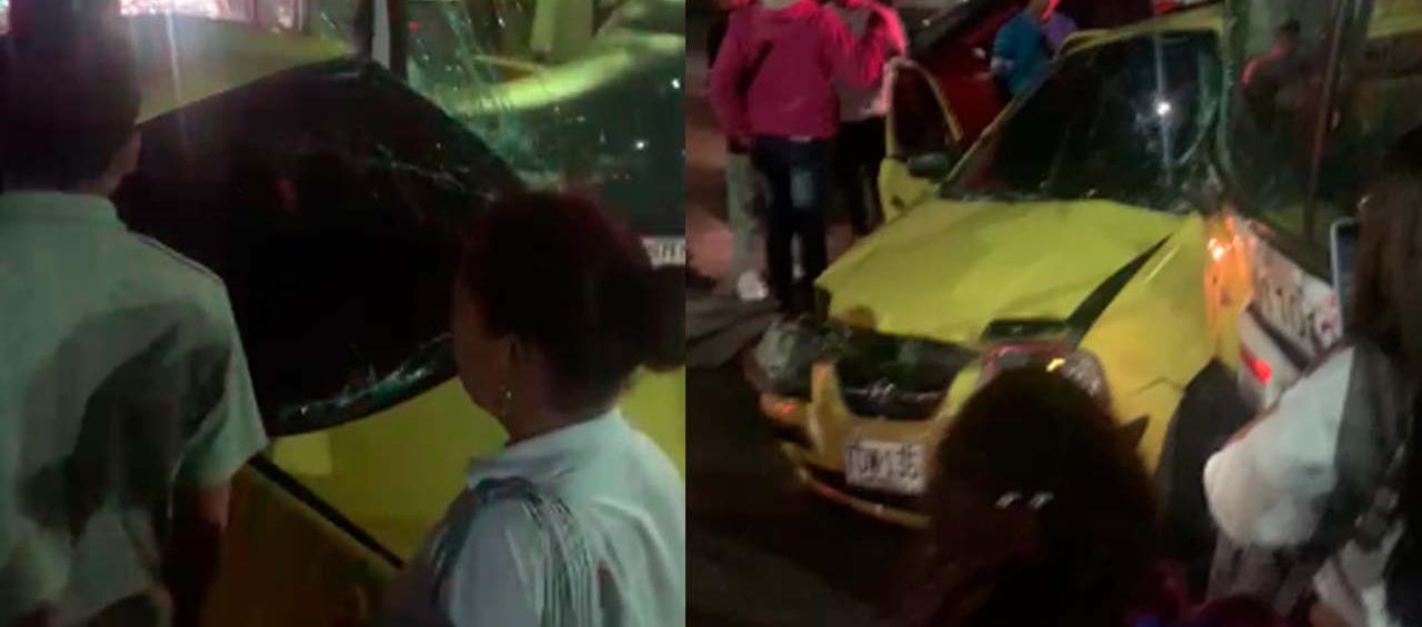 Accidente entre taxi y bus de Transmetro. 